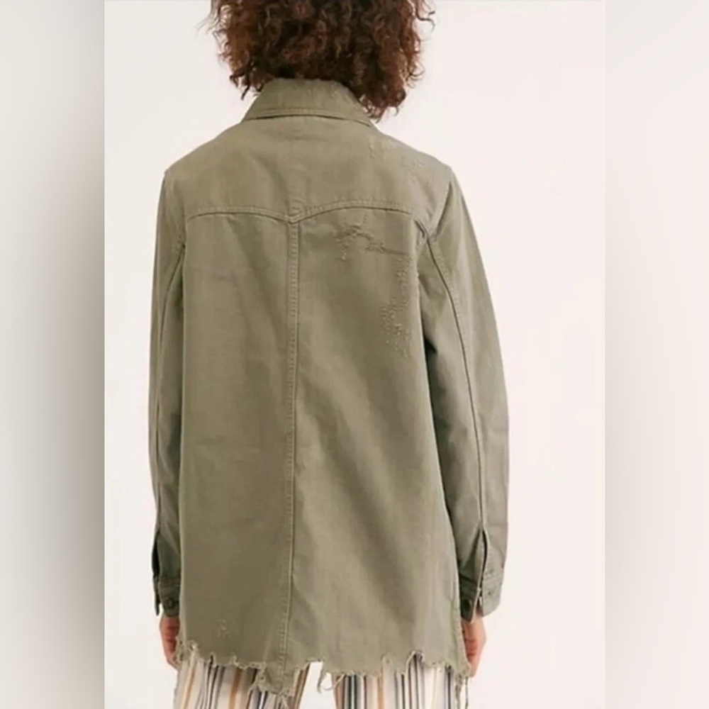 Free People Moonchild Shirt Shacket Olive Green Distressed Oversized Size M - Picture 2 of 13